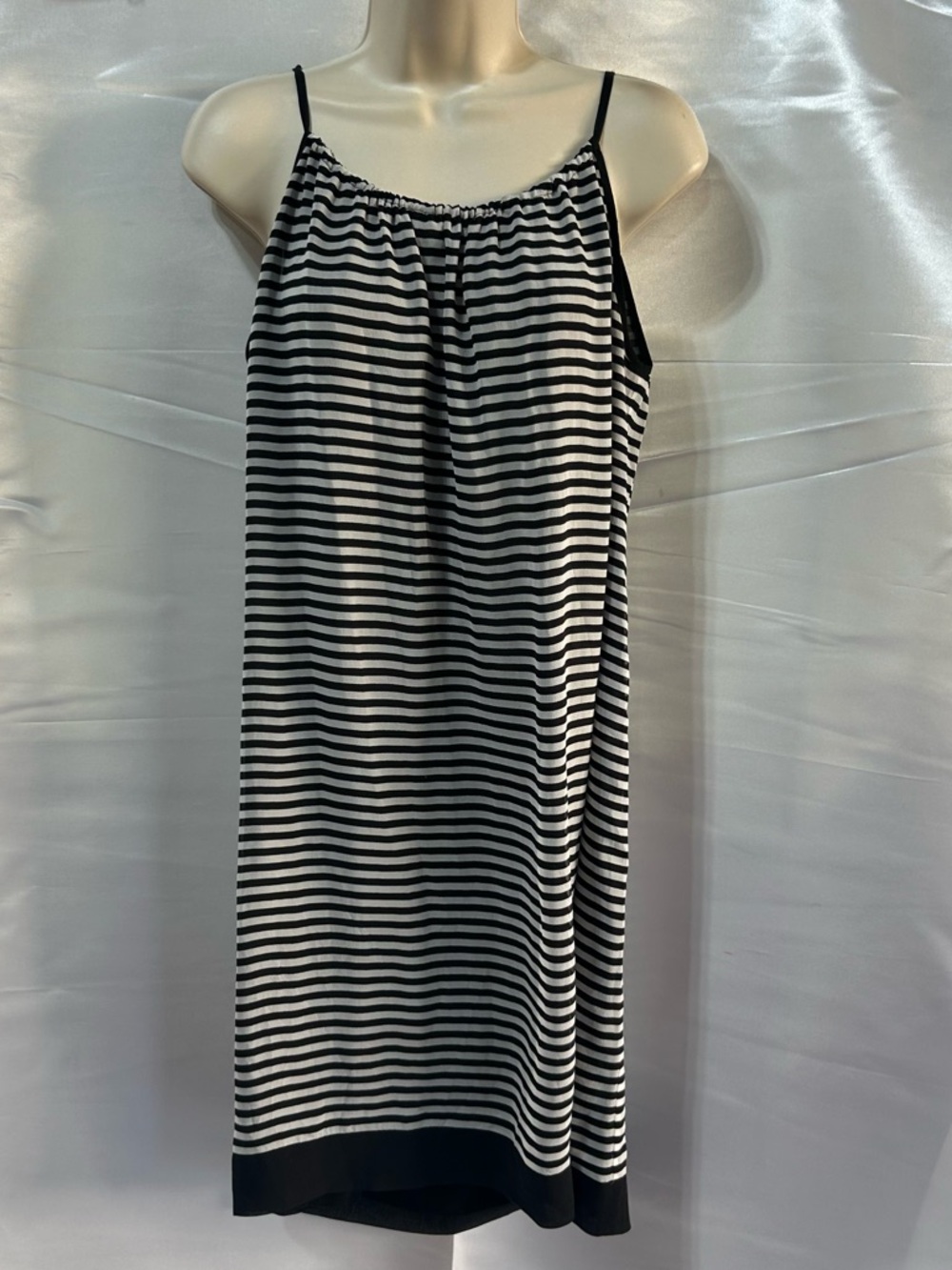 The White Company London Silk Midi Strappy Tank Dress Black & Ivory Striped US 6